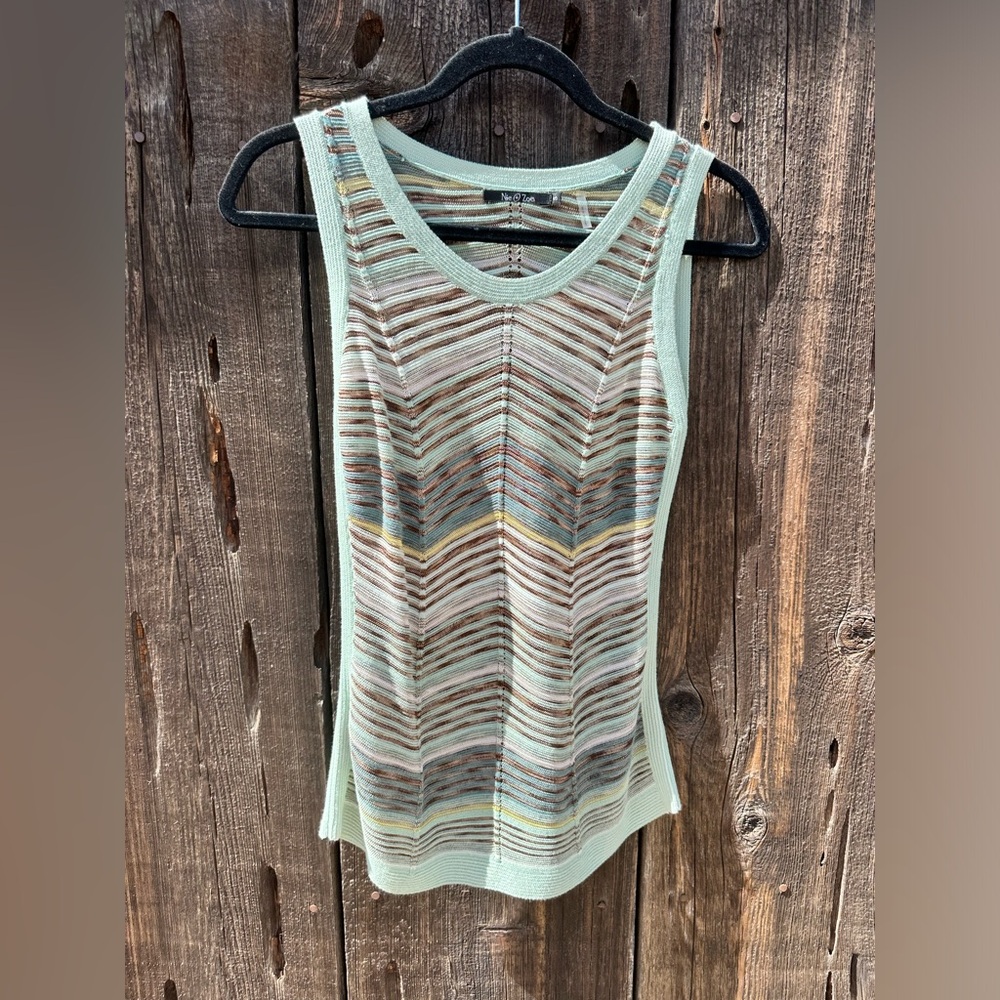 Nic + Zoe Blue Green Crochet Knit Beachy Tank Top